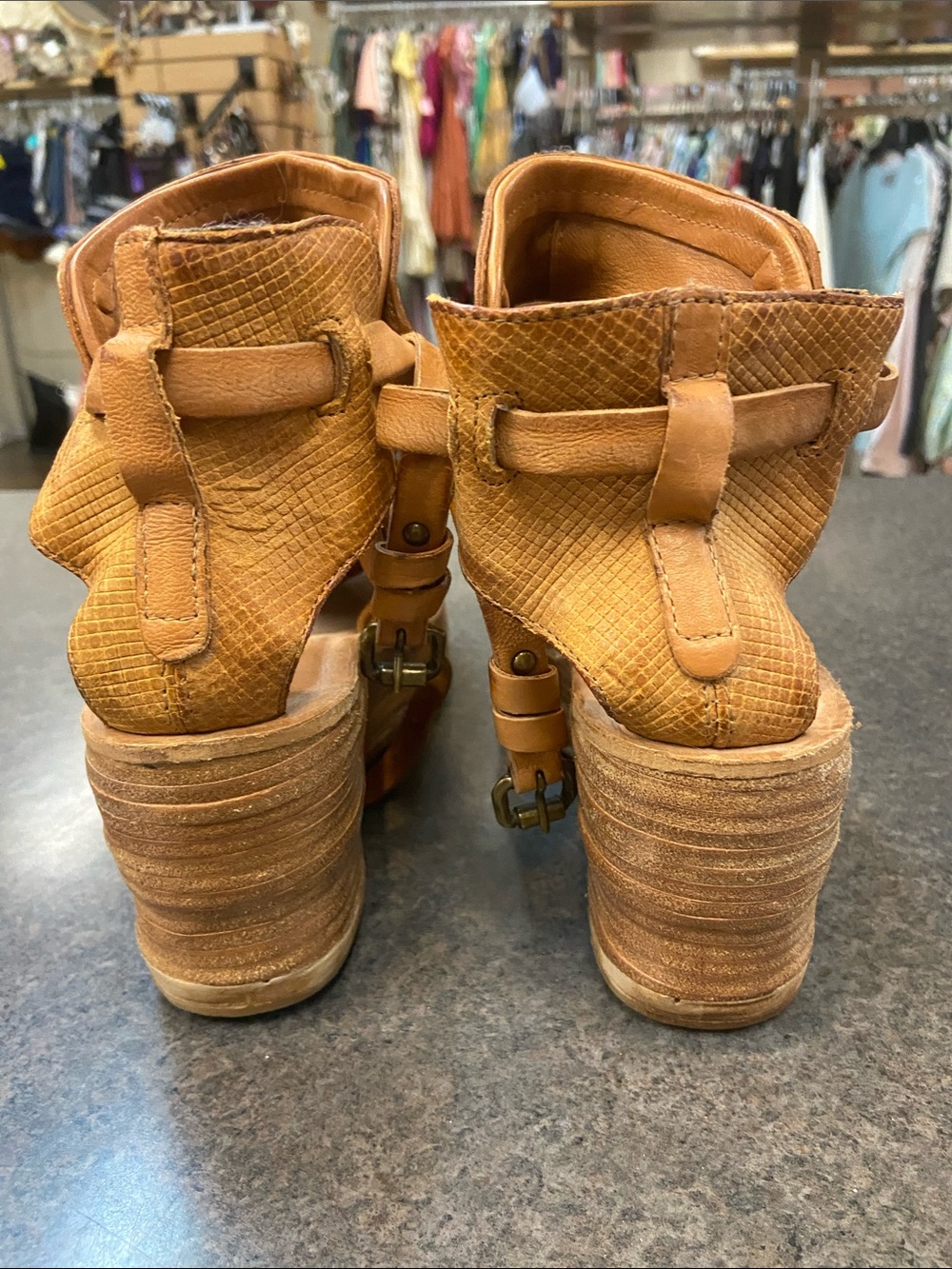 A.S.98 Cognac Open-Toe Wedge Sandal Boots - Picture 5 of 6